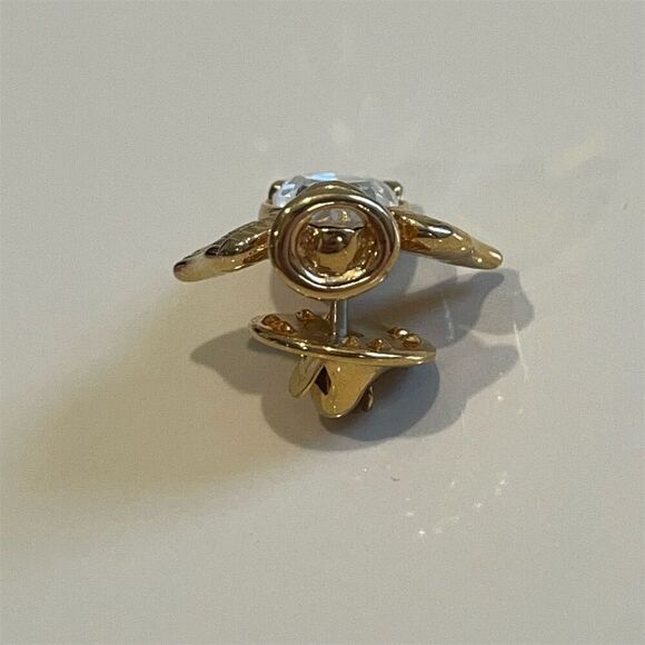 Vintage Barbara Mandrell Gold-Toned Angel Pin with Clear Rhinestones - Picture 3 of 11